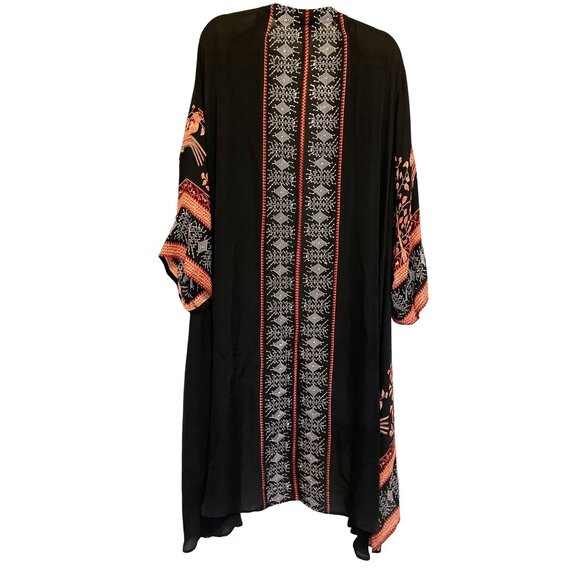 Citron Silk Kimono Jacket With Embroidered Design In Black & Red For Women O/S - Picture 2 of 7